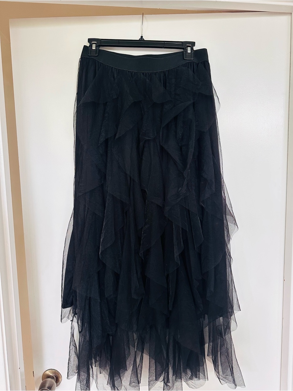 Black Ruffled Tulle Maxi Skirt